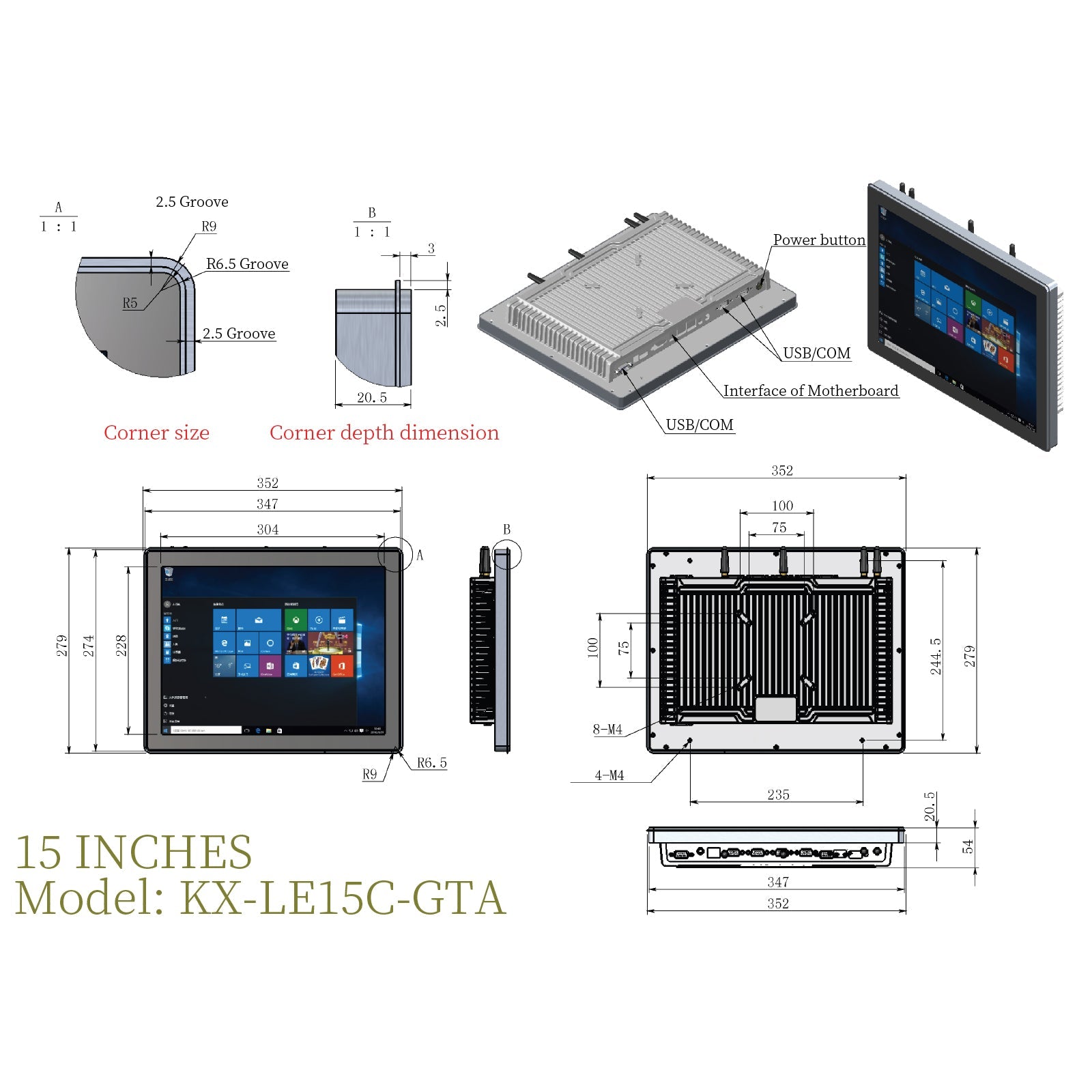 Front Mount Industrial Panel PC Capacitive Touch Fully Enclosed