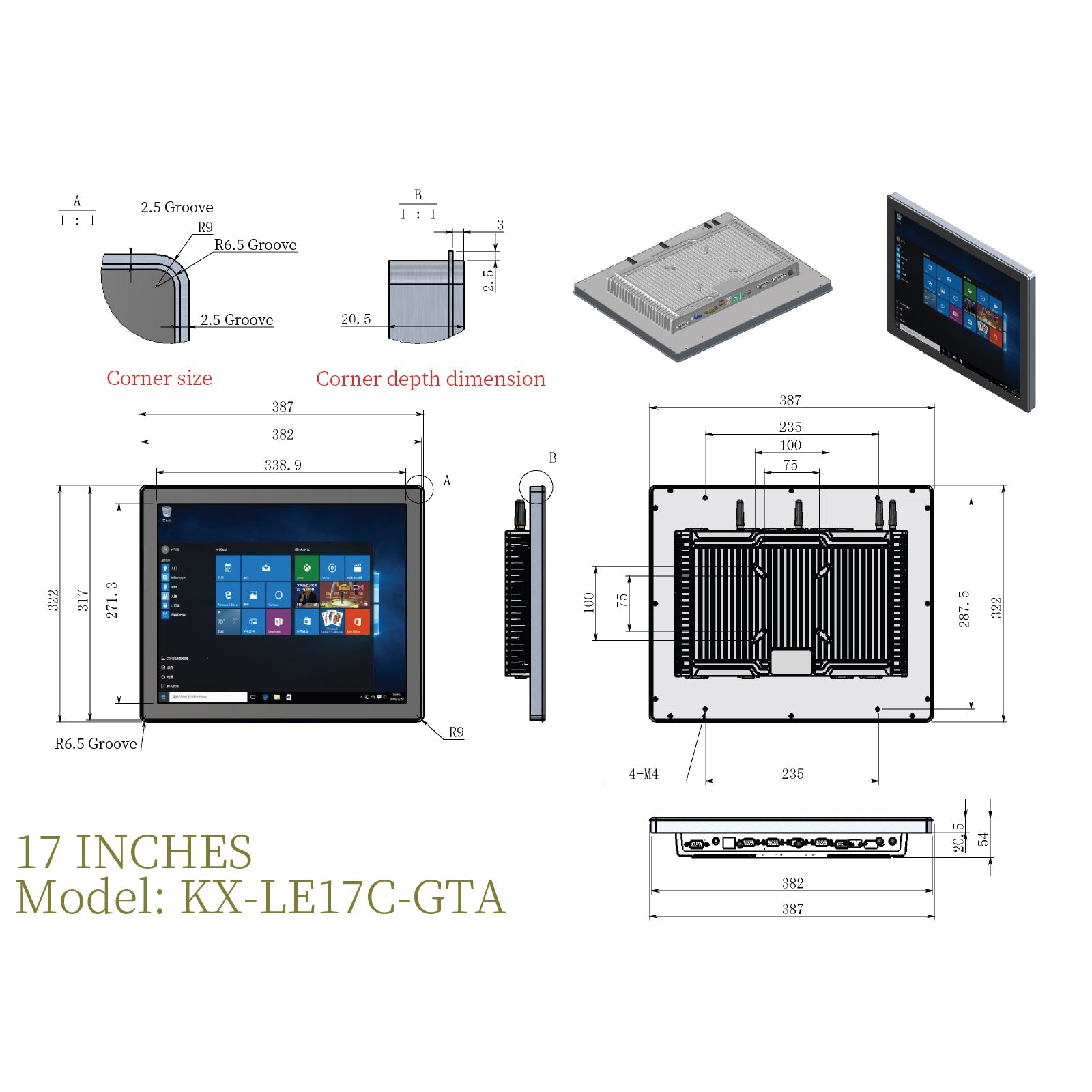 Front Mount Industrial Panel PC Capacitive Touch Fully Enclosed