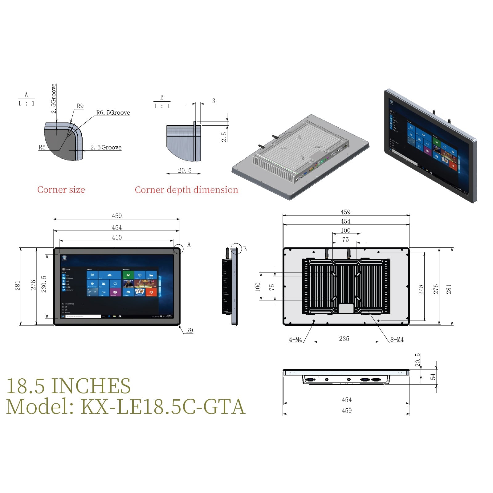 Front Mount Industrial Panel PC Capacitive Touch Fully Enclosed