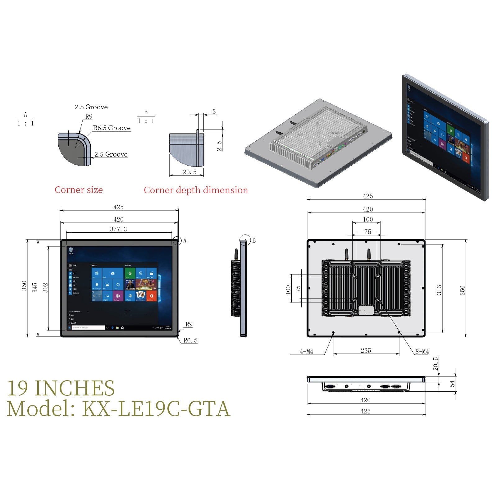 Front Mount Industrial Panel PC Capacitive Touch Fully Enclosed