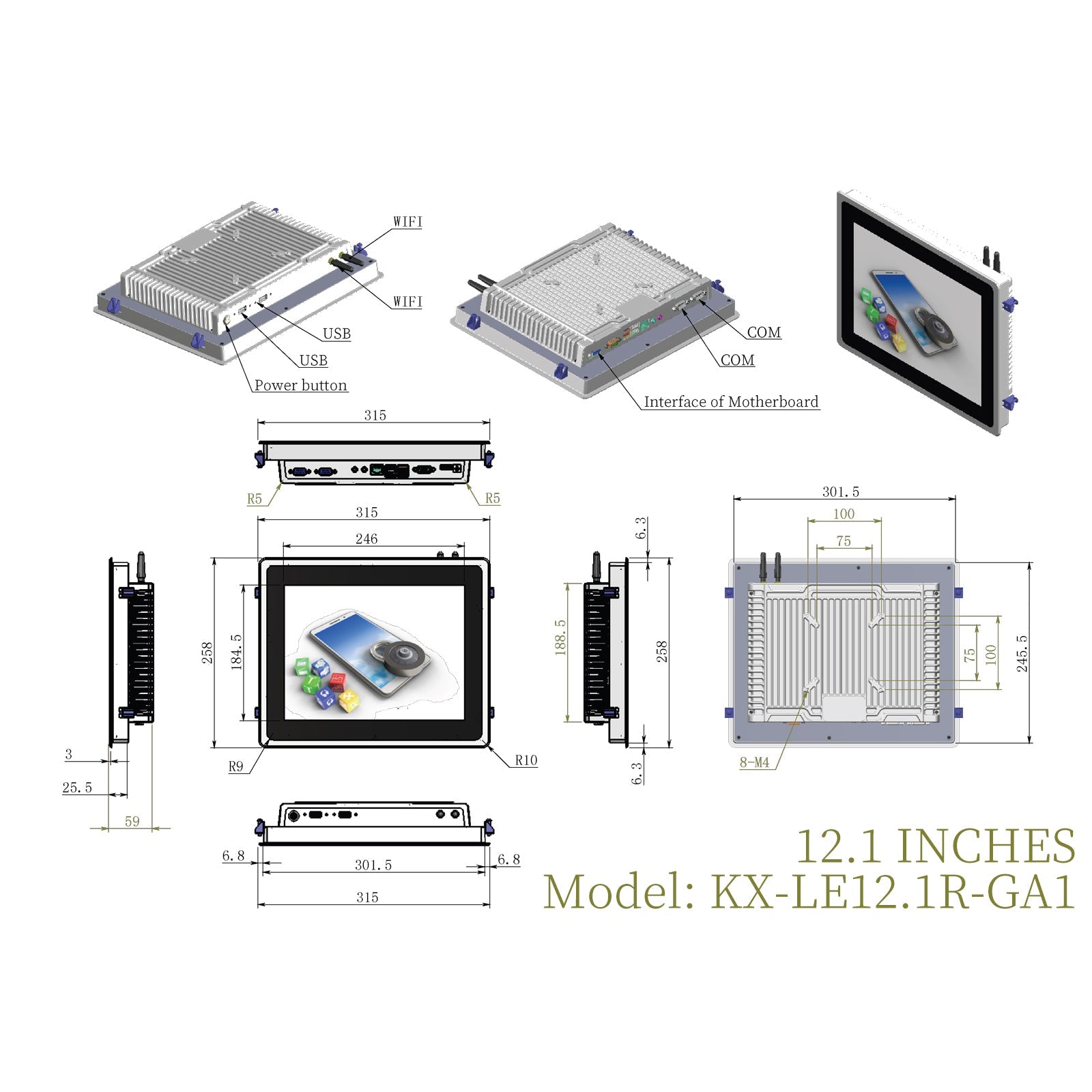 Open Frame Industrial Panel PC Resistive Touch Fully Enclosed