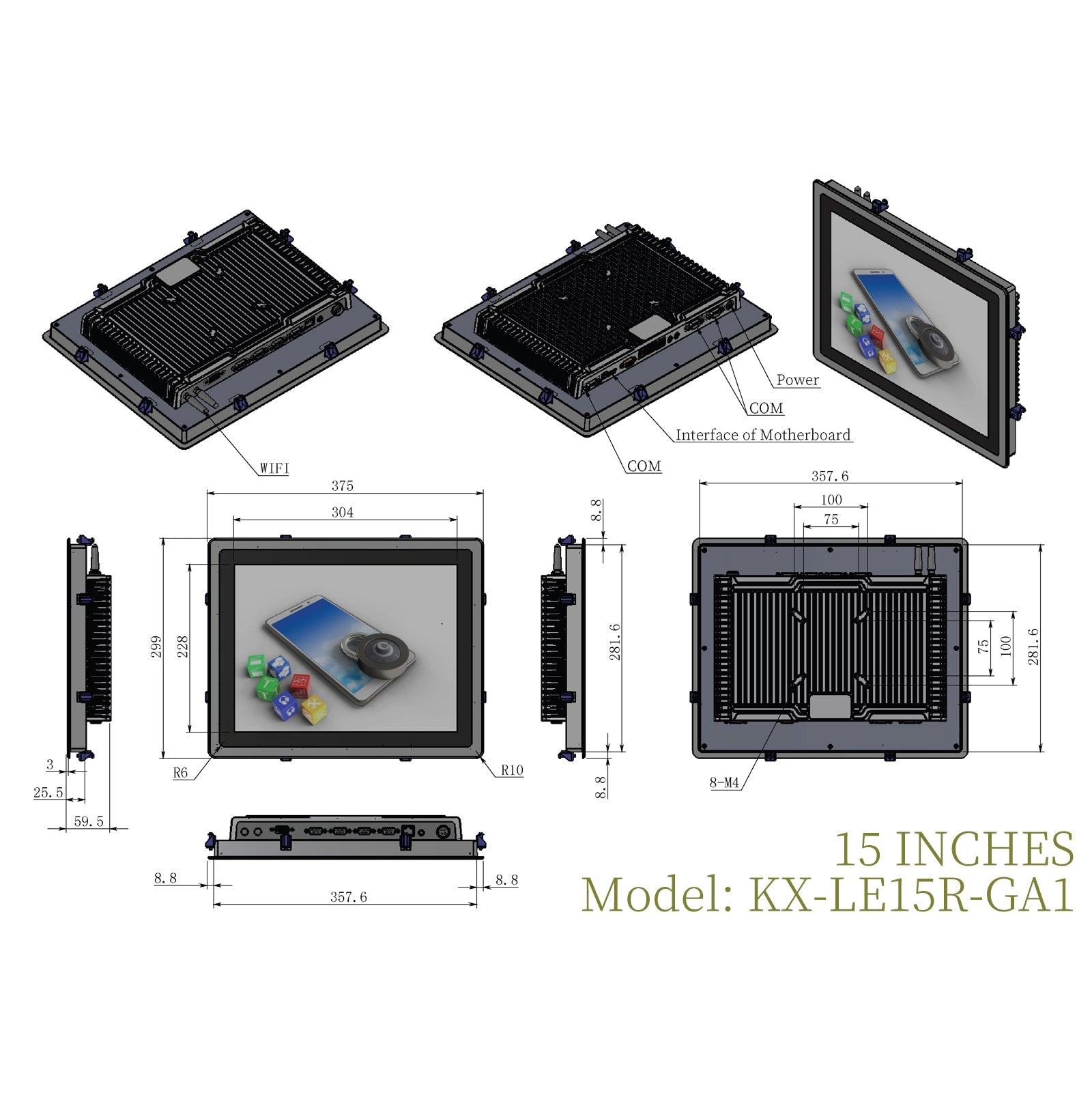 Open Frame Industrial Panel PC Resistive Touch Fully Enclosed