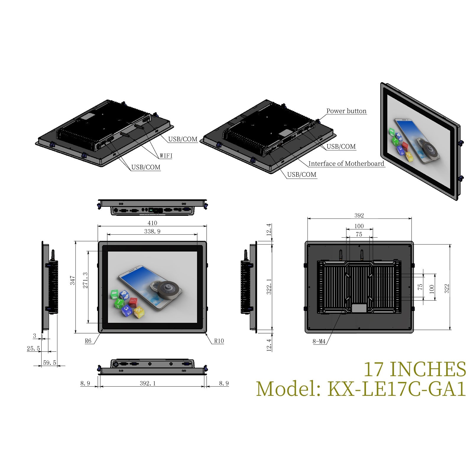 Open Frame Capacitive Touch Industrial Panel PC with Fully Enclosed Rear Case