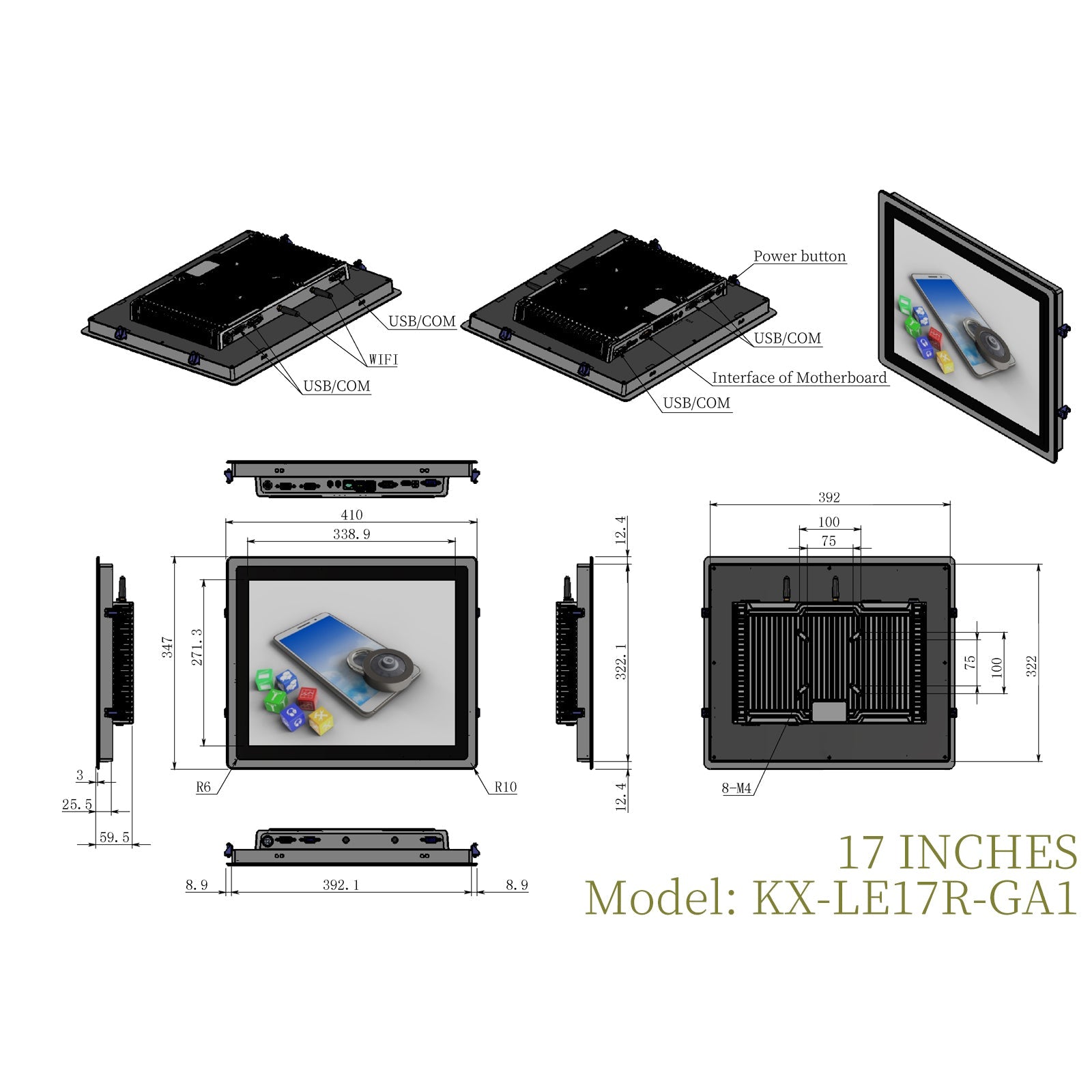 Open Frame Industrial Panel PC Resistive Touch Fully Enclosed