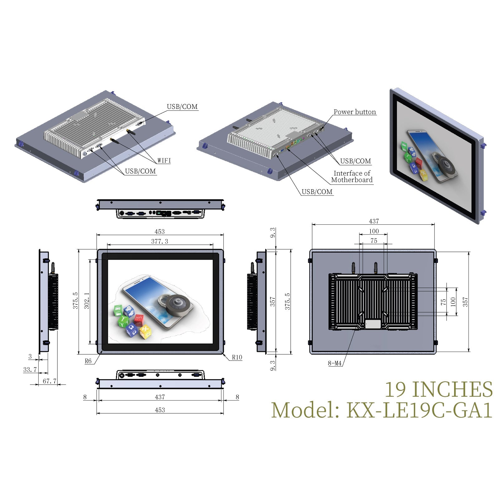 Open Frame Capacitive Touch Industrial Panel PC with Fully Enclosed Rear Case