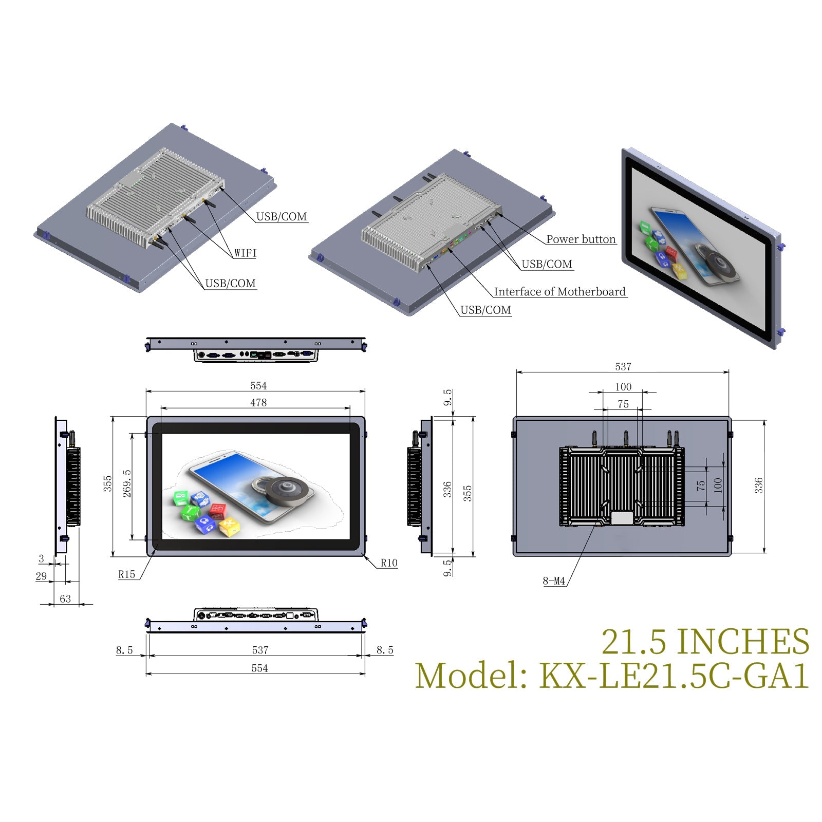 Open Frame Capacitive Touch Industrial Panel PC with Fully Enclosed Rear Case