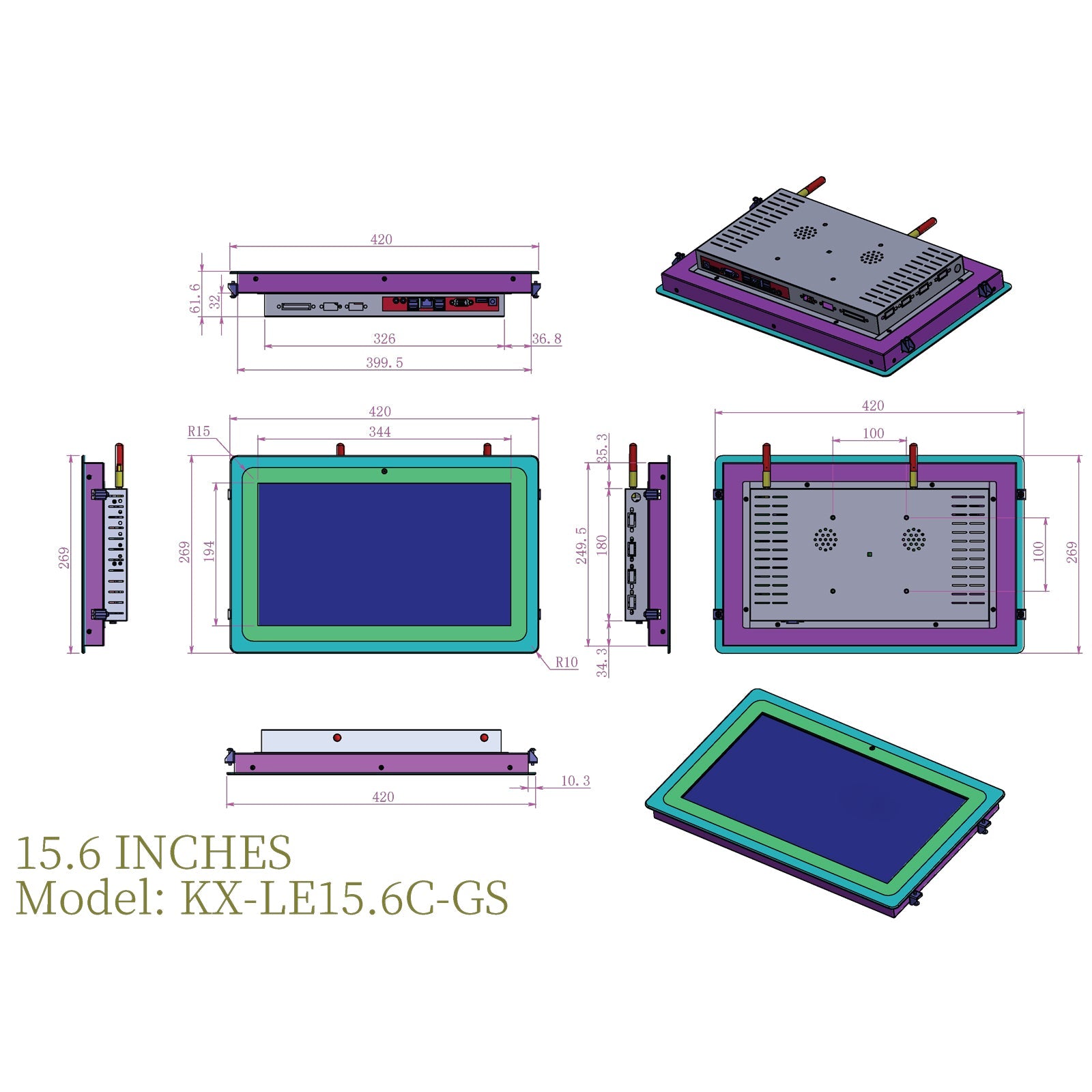 Open Frame Industrial Panel PC Capacitive Touch with Metal Rear Cover