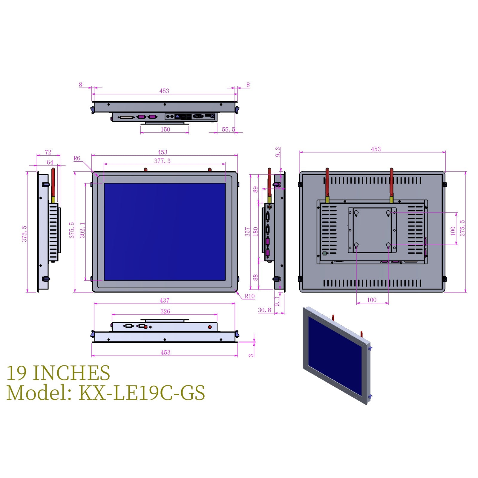 Open Frame Industrial Panel PC Capacitive Touch with Metal Rear Cover