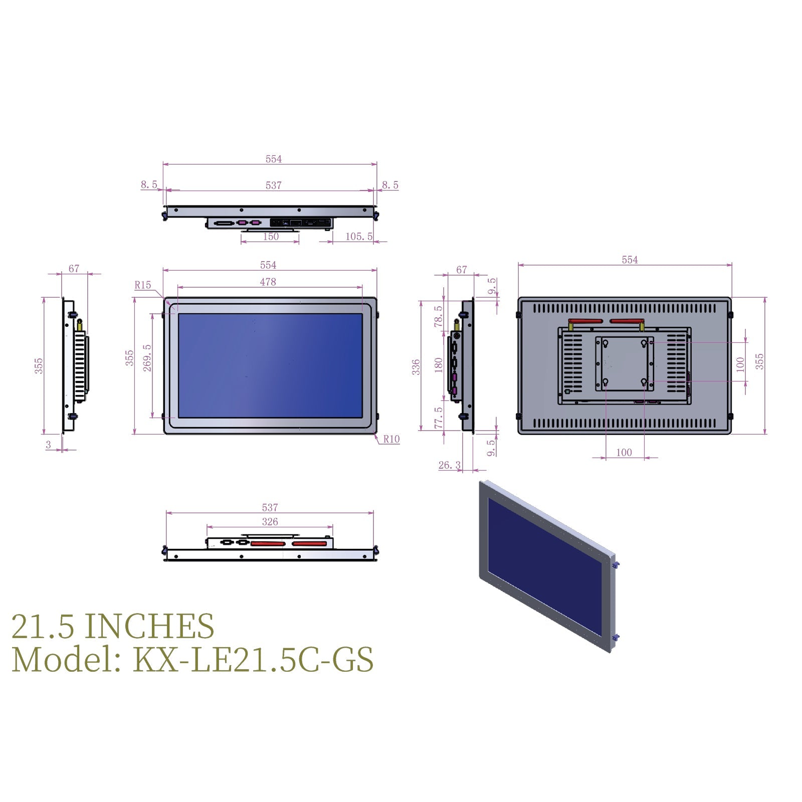 Open Frame Industrial Panel PC Capacitive Touch with Metal Rear Cover